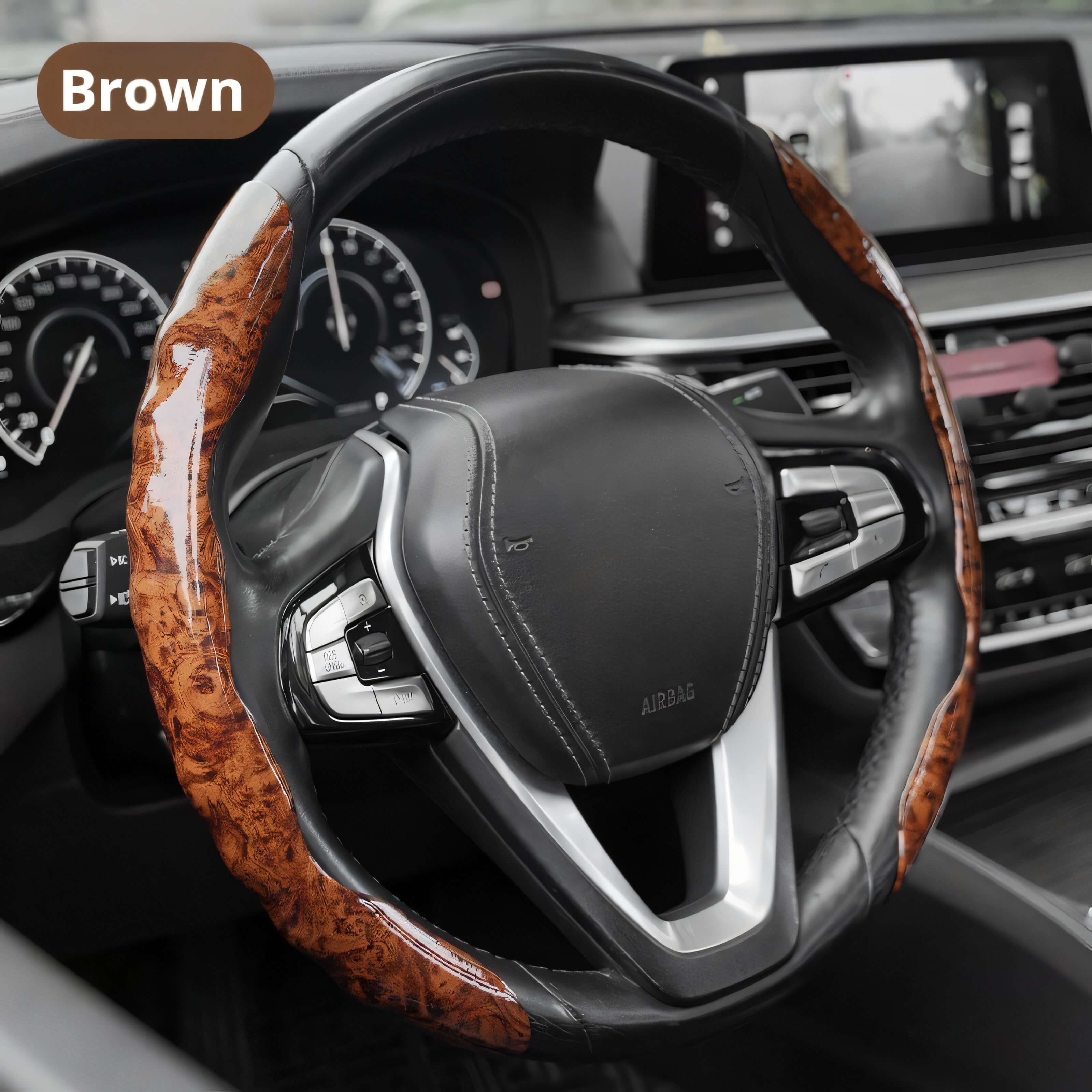 Universal Anti-Slip Steering Wheel Cover | Mahogany Wood Grain, Ultra-Thin, Four-Season Grip - BAOGODA